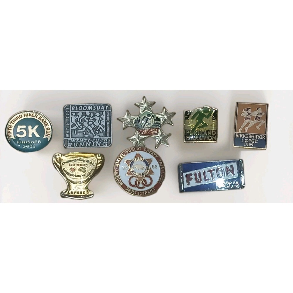 Lot Of 8 Running Racing 5k, 10k, Marathon Triathlon Enamel Hat Lapel Pin Pinback